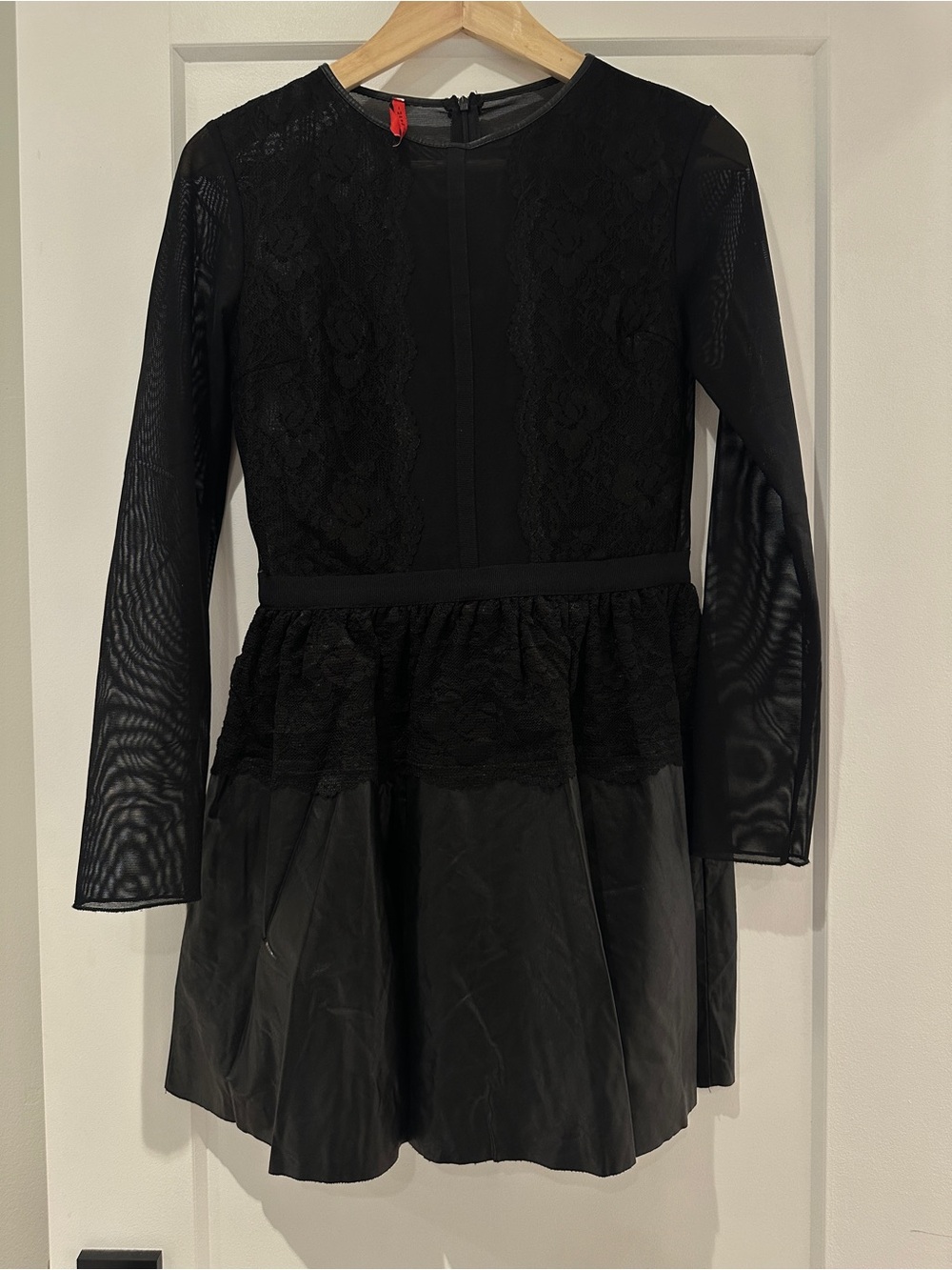 Black Lace & Mesh Long-Sleeve Formal Dress